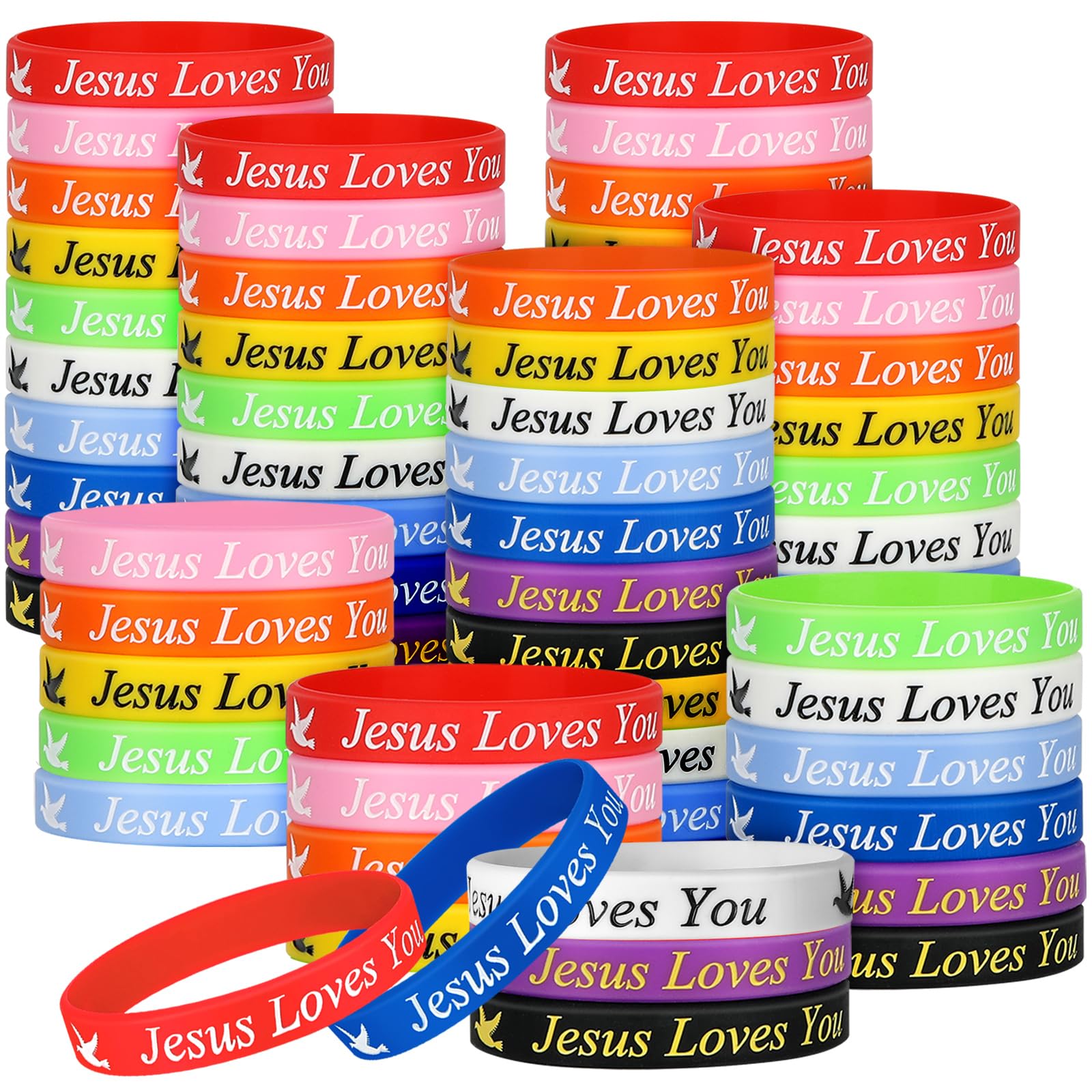 LVNRIDS 50 pcs Inspirational Bible Verse Rubber Bracelets, Religious Jesus Love You Silicone Bracelet Wristbands for church gifts in bulk