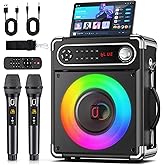 JYX Karaoke Machine, 2 Wireless Microphones, Portable Bluetooth 5.3 PA Speaker with Disco Lights, Smart TV Compatible, Upgraded Subwoofer, Bass Boost & Echo, TF/USB/AUX/FM, Home & Outdoor Party