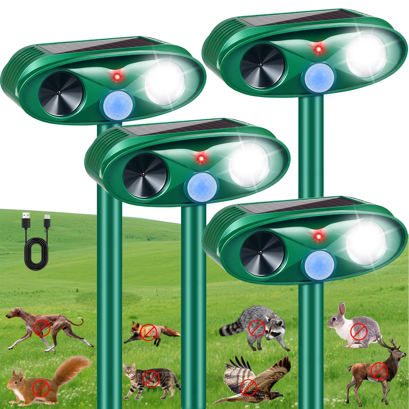 Photo 1 of 2025 Upgraded Solar Animal Repellent Outdoor Cat Deterrent Deer Repellent Devices with Motion Sensor & Flashing Light,Ultrasonic Control for Squirrel Raccoon Dog Rabbit Skunk for Yard Garden,4 Pack