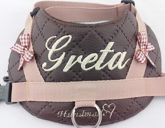 Hundegeschirr S M L XL XXL mit Wunsch Namen bestickt Kunstleder braun beige