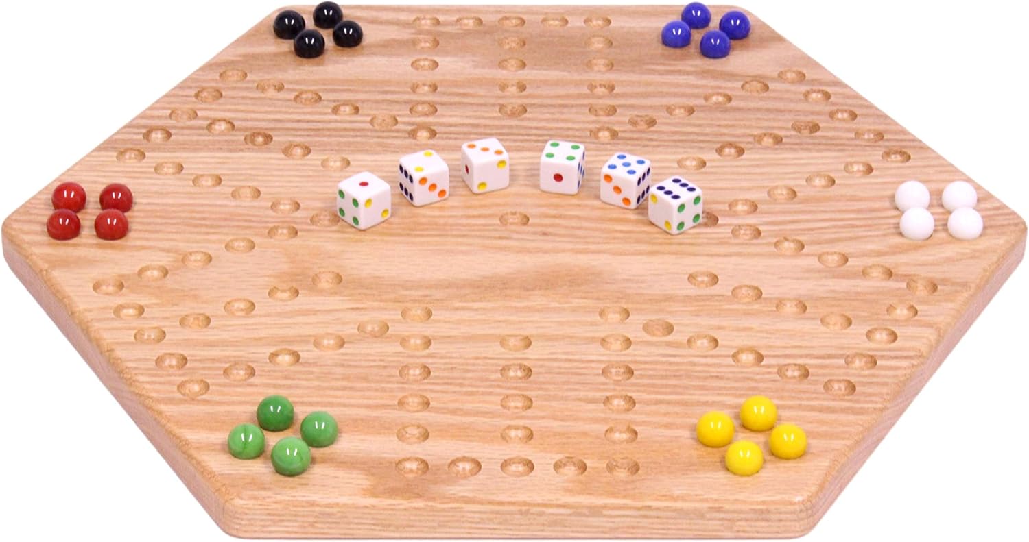 AmishToyBox.com Solid Oak Wooden Double-Sided Aggravation (Wahoo) Marble Game Board Set, 16" Wide, Unpainted