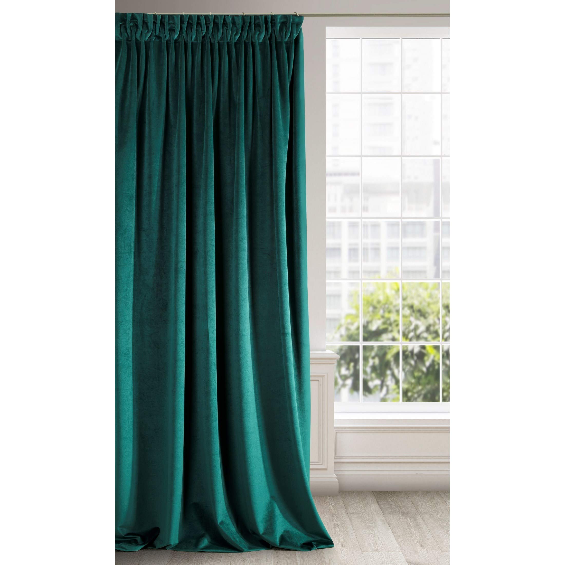 Eurofirany Soft Plain Opaque Velvet Curtain with Rufflette Tape For Rail - 1 Unit, Thick Fluffy Panel Drape Classic Glamour Elegant Living Room Bedroom, W55'' x L106'', 140x270 cm, Dark Turquoise