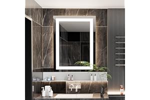 luminorcrest 18 * 24 inches Rectangular Mirror,Bathroom Mirror with Light,Anti-Fog,Tempered Glass,3 Colors Dimmable,Front and