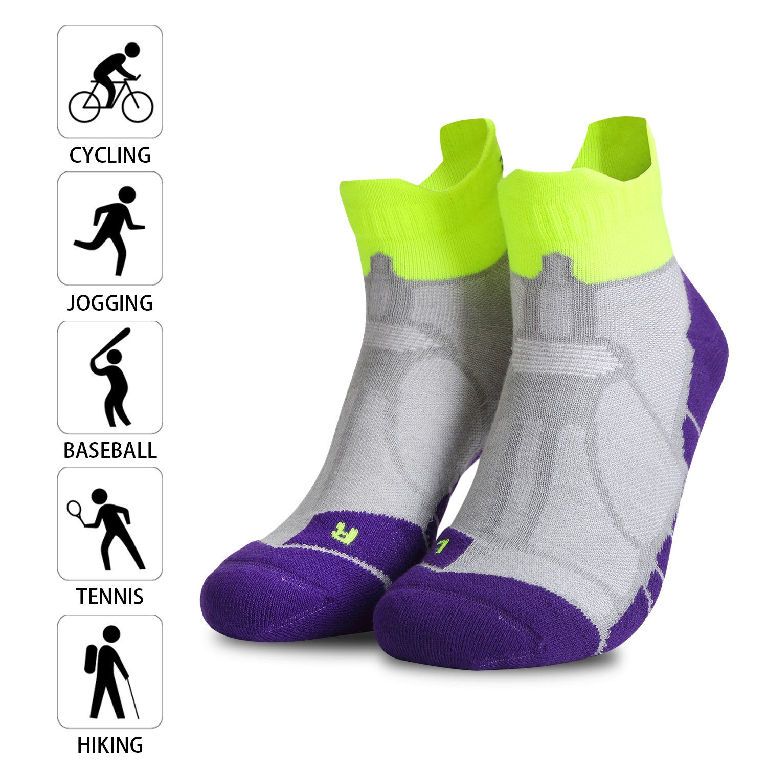 Compression Running Socks Low Cut, Reinforced Arch Support - Pressure Dispersing Heal & Enhanced Stability of Ankles