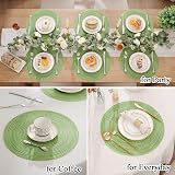 SHACOS Round Placemats Set of 6 Green Braided Woven Heat Resistant 38 cm view 4