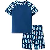 UMELOK Boys' Rash Guard Sets Two Piece Short Sleeve Kids Swimsuit 3-8Y