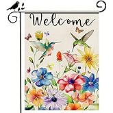 BlissYard Spring Welcome Garden Flag 12 x 18 Inch Double Sided Hummingbird Spring Flowers Yard Flag Sparrow Bird Seasonal Yard Holiday Outdoor Flag Home Decor