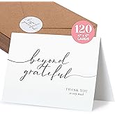 120 Heavyweight Blank Thank You Cards with Envelopes Beyond Grateful Thank You Cards, Bridal Shower, Engagement, Graduation, Wedding Bulk Pack Card with Envelopes & Stickers (4 x 6 Inches) (120 Pack)