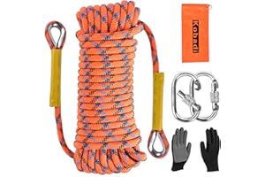 KOBADI Outdoor Climbing Rope 8MM/12MM 6 Colors 1M(3.2ft)-70M(230ft), Static Rock Climbing Rope with 2 Steel Hooks, Rappelling Rope for Outdoor, Hiking Safety Escape Rope, Rescue Parachute (Orange, 12mm-5m)