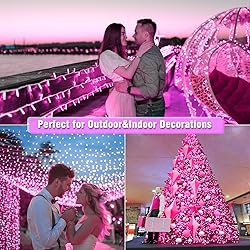 200 LED Pink String Lights, 66ft Pink Christmas