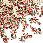 LiQunSweet 100 Pcs Enamel Green & Red Sugar Candy Cane Bar Small Charm Golden Plated Dangle Pendants for Christmas Holiday Gift Jewelry Making Keychain DIY