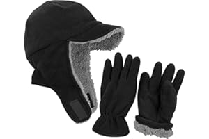 N'Ice Caps Boys Kids Hat Gloves Winter Set Fleece Brim Warm Sherpa Lined