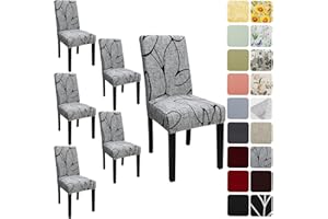 Keyroal Dining Room Chair Covers Set of 6, Stretch Printed Parsons Chair Slipcovers Spandex Removable Washable Kitchen Chair Protector Cover for Dining Room, Hotel, Ceremony(Grey)