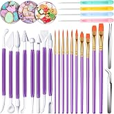 24 Pcs Cookie Decorating Fondant Cake Decorating Tool Set, Purple | Fondant Tools Include Brushes Sugar Stir Needle Fondant Modeling Tool Cake Decorating Tools and Straight Tweezer