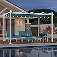 PURPLE LEAF 10' x 13' Outdoor Aluminum Pergola White Heavy-Duty Retractable Pergola Patio Metal with Double Sun Shade Canopy and String Lights for Backyard Gardens Deck, Blue