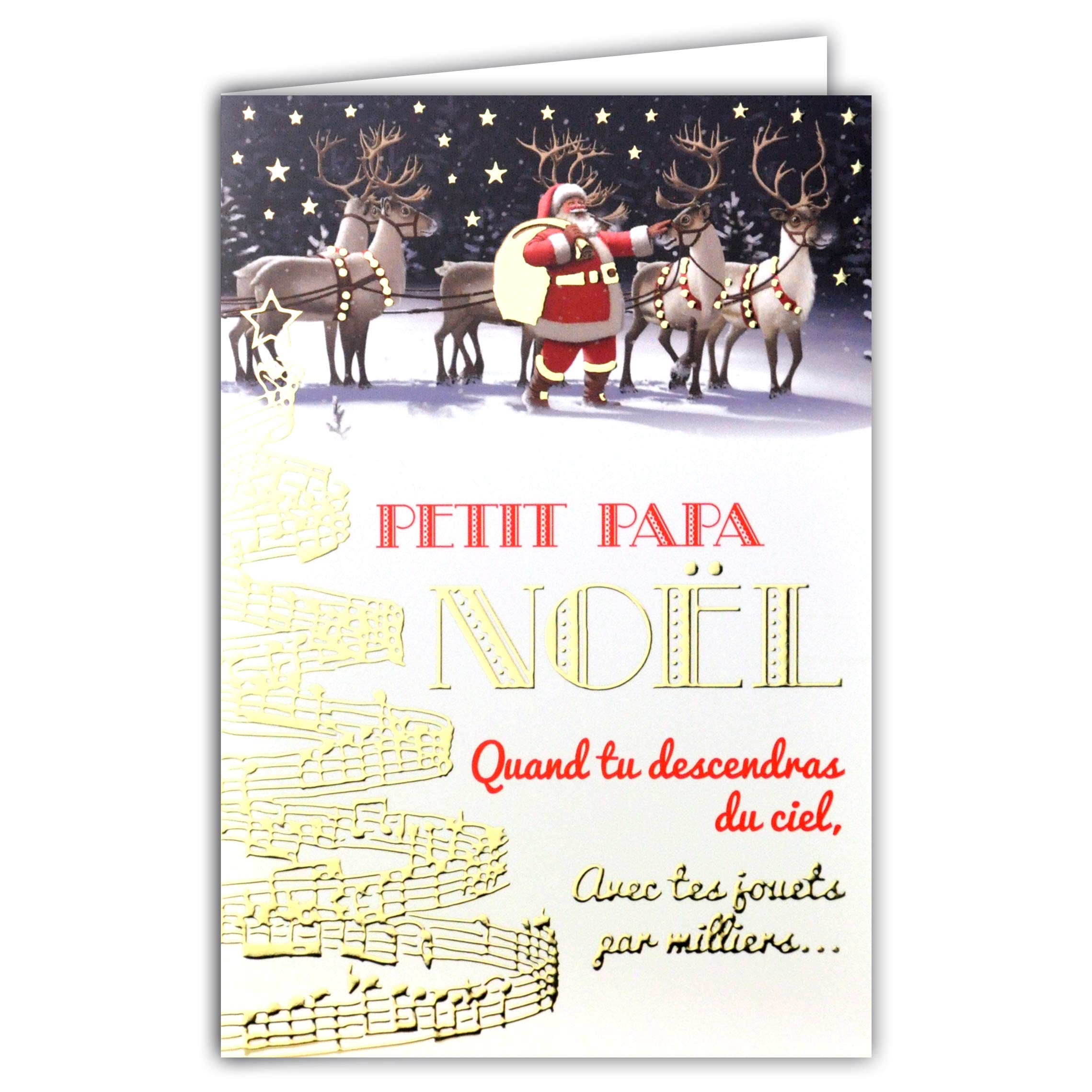 Christmas Card - Little Dad When You Down The Sky with Your Toys by Thousands Dad Santa Hood Gifts Reindeer Notes Music Worn Gold Gilded