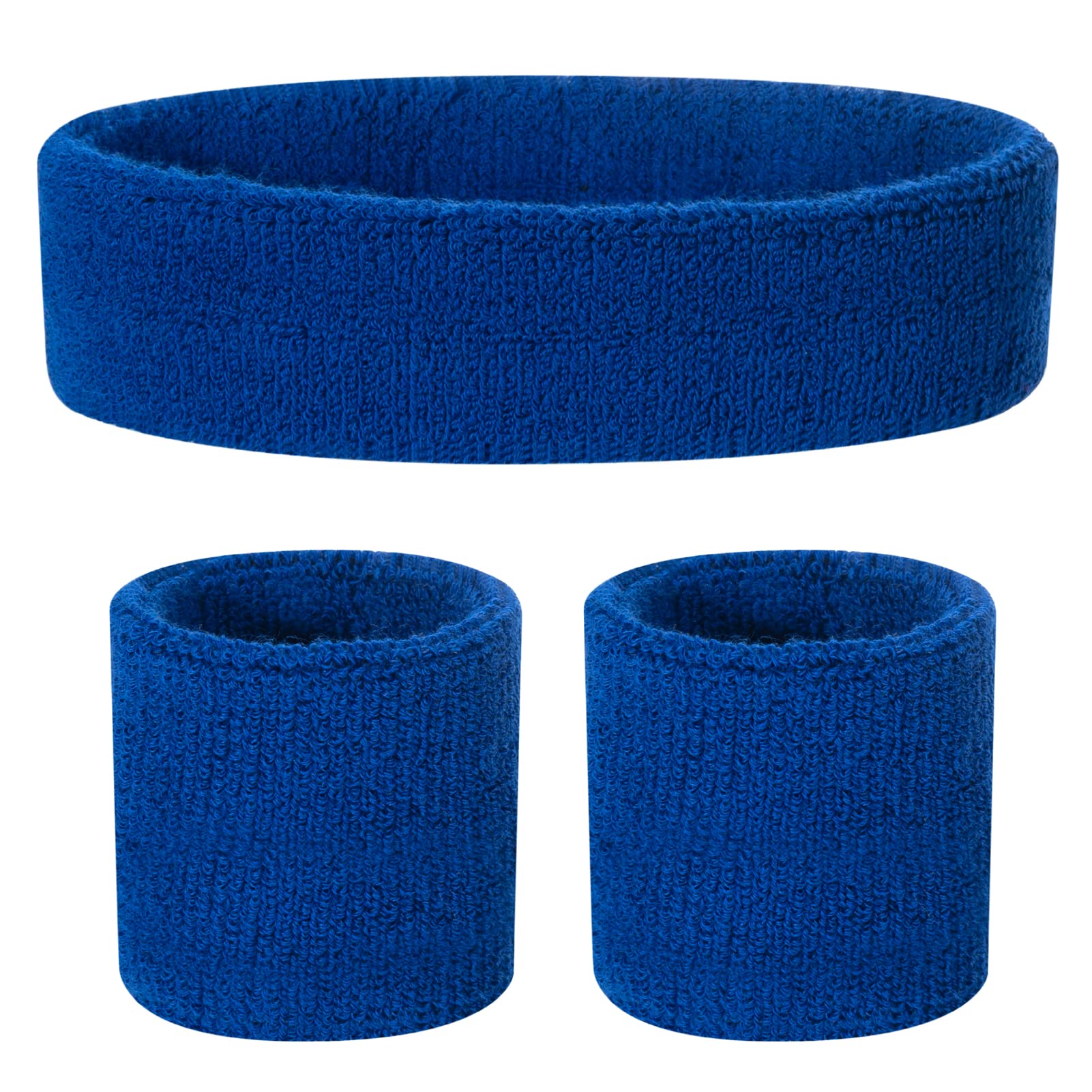 ONUPGO Kids Sweatbands Headband Wristband Set - Athletic Cotton Sweat Band for Sports (1 Headband + 2 Wristbands) (Blue)