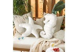 AELS Coastal Throw Pillows Set of 2, Starfish Seahors Pillows, Beach Ocean Nautical Themed Smooth Soft Minky Decorative Throw Pillows, Cute Pillow for Couch Sofa Bed Living Room Bedroom Nursery, White