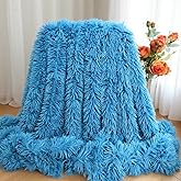 Plush Super Soft Blanket Bedding Sofa Cover Furry Fuzzy Fur Warm Throw Qulit Cozy Couch Blanket for Winter (63"x79", Sky Blue)