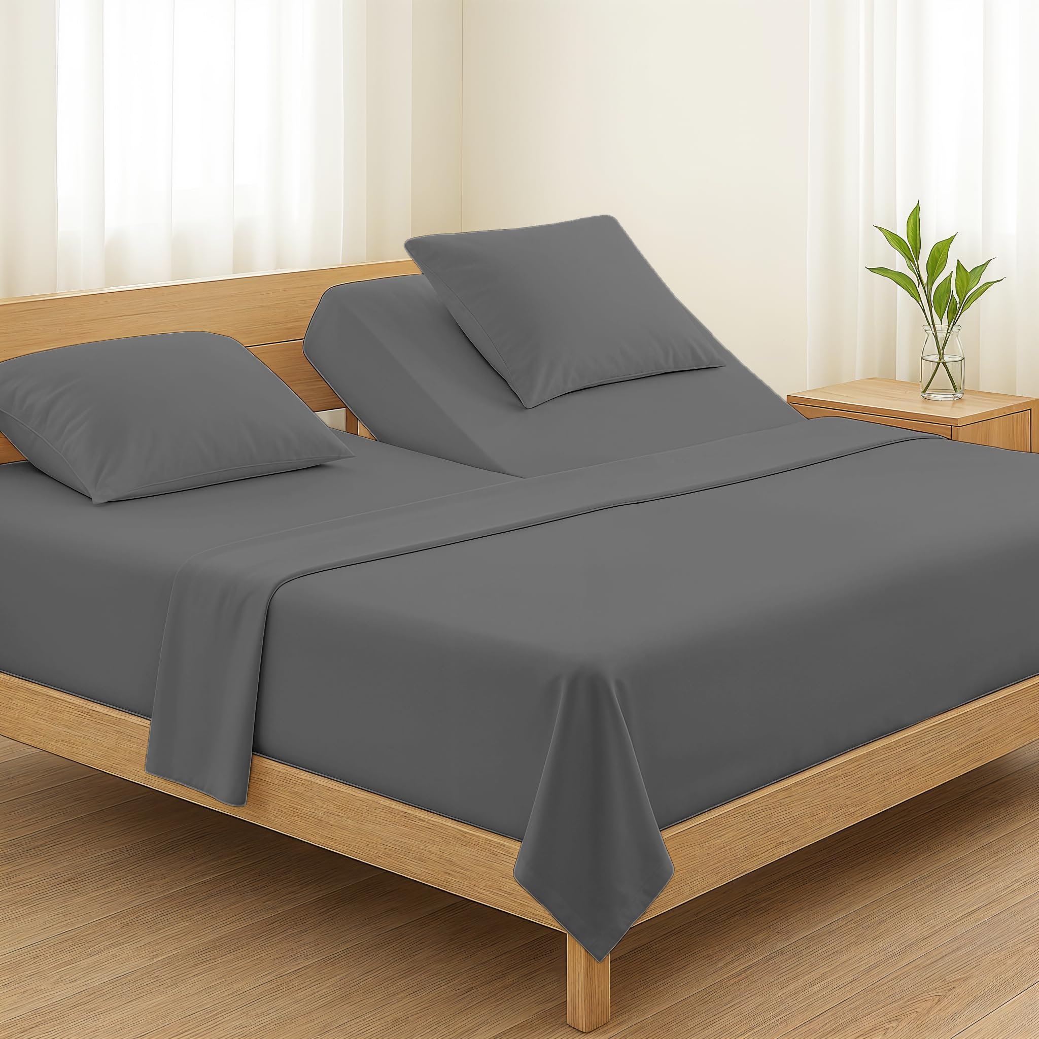 Photo 1 of Carressa Linen Split King Sheets Sets for Adjustable Bed - 100% Egyptian Cotton 800 Thread Count Top Split King Sheet (5 PC, Dark Grey), Silky Soft Cooling Luxury Hotel Sheets, Fits Mattress Upto 18