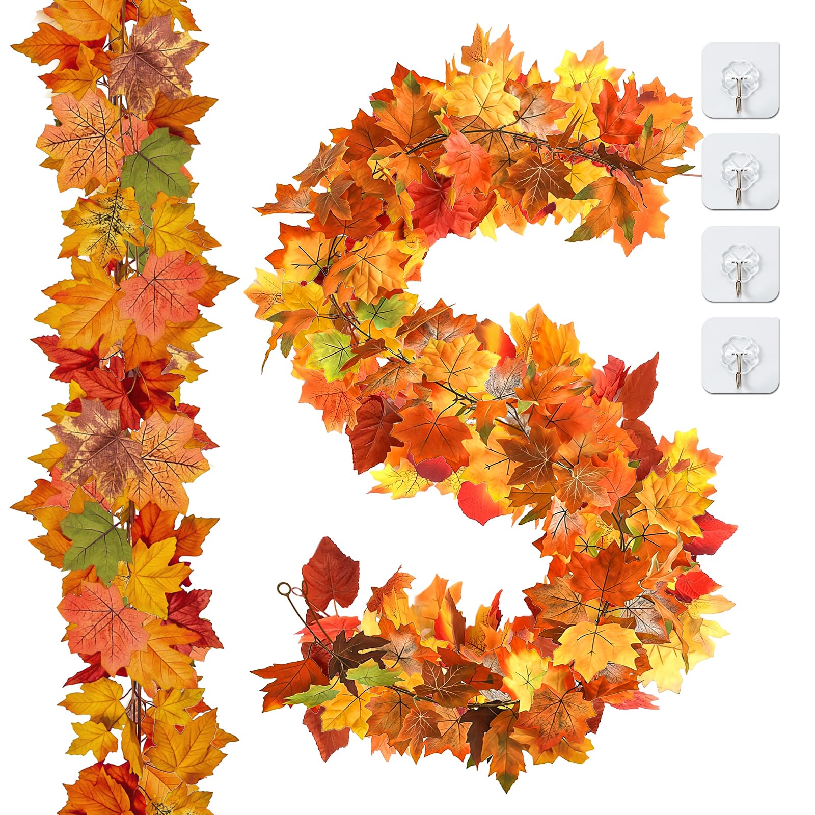 Photo 1 of 2Pack Fall Garland Maple Leaf, 5.9Ft Fall Leaf Garlands, Fall Leaves Garland Indoor for Home Wedding Fireplace Thanksgiving Christmas Decor
