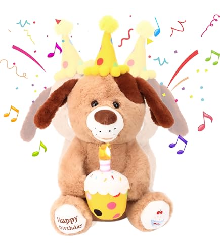Flappy Birthday Animated Singing Plush Dog Toy - 12.5" Tall, Plays "They Say It's Your Birthday" Song