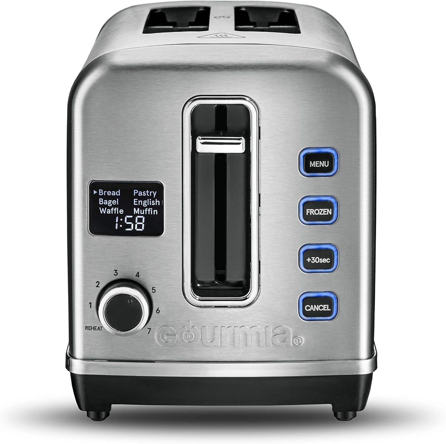 Gourmia GDT2650 - Digital Display Toaster with 5 Toast Functions, 7 Shade Settings, Rapid Reheat Mode and Extra Wide Slots - Stainless Steel