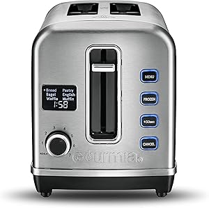 Gourmia GDT2650 - Digital Display Toaster with 5 Toast Functions, 7 Shade Settings, Rapid Reheat Mode and Extra Wide Slots - Stainless Steel