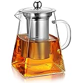 CNGLASS Glass Teapot with Infuser,31oz Clear Glass Tea Kettle with Removable Stainless Steel Strainer,Stovetop Safe Glass Teapot for Blooming and Loose Leaf Tea…