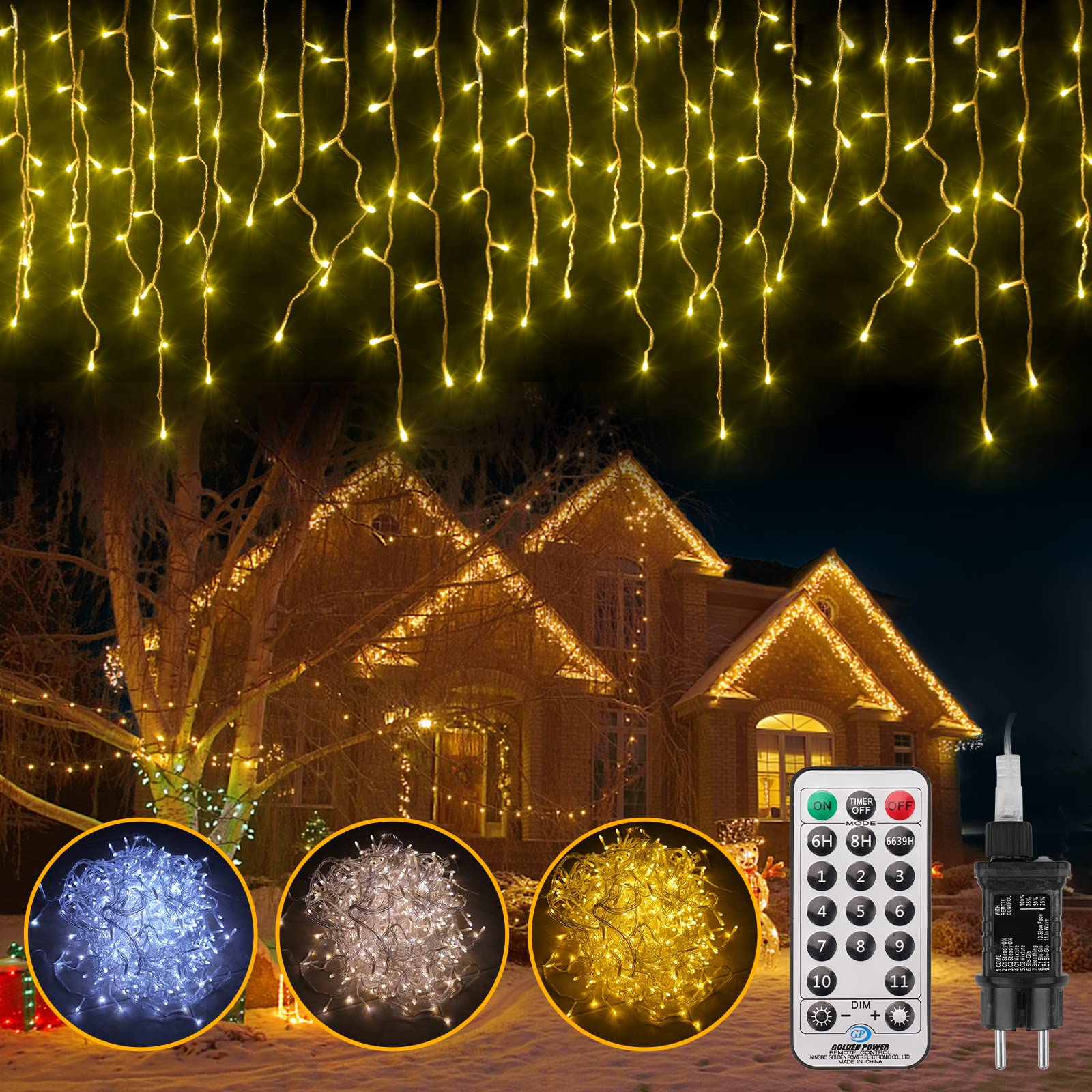 Led Fairy Lights, 49ft 528leds Christmas Tree Lights Plug in, 11 Modes/Remote/Timer IP44 Waterproof String Lights for Indoor Outdoor Garden Balcony Party Windows Garland Door Wall (49ft 528leds)