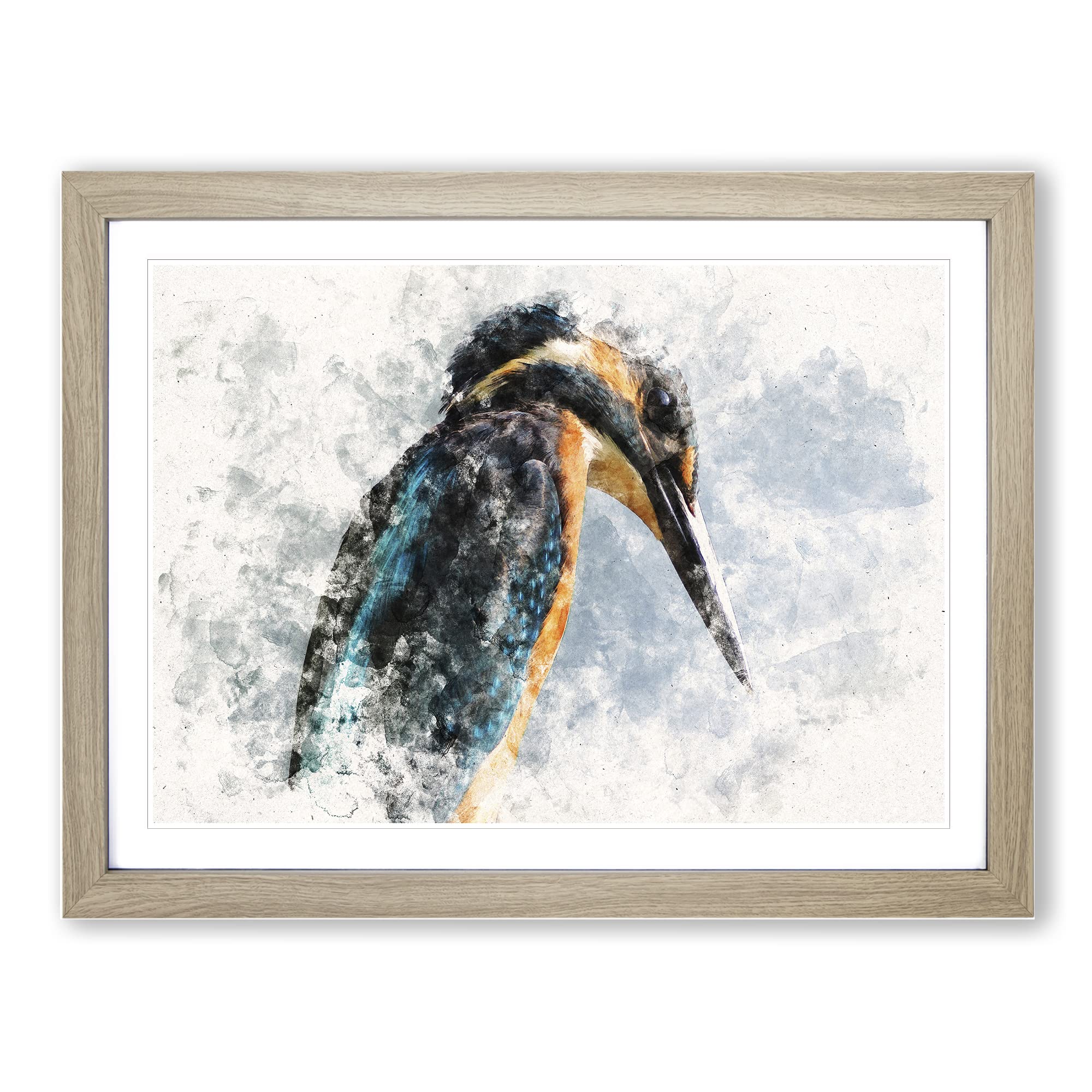 Kingfisher Bird Vol.1 Watercolour Modern Framed Print | A4 Oak Framed Wall Art | Ready to Hang | Modern Historical Picture | Living Room Bedroom Lounge Office
