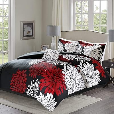 Comfort Spaces Enya 5-Piece Comforter Set - King, Black/Red