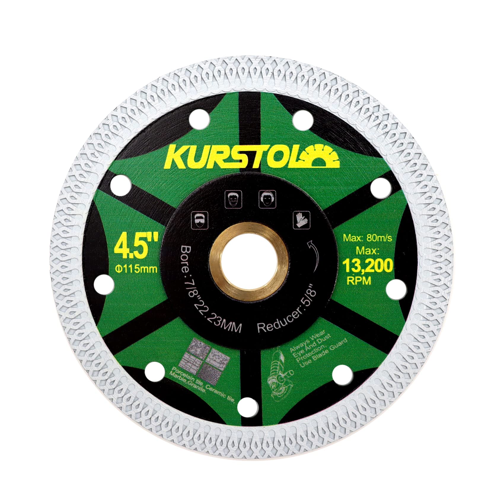 KURSTOL Diamond Tile Cutting Disc - 4.5"/115mm Super Thin Diamond Cutting Wheel, Bore 22.23-15.875mm for Porcelain Tile Ceramic Marble Granite