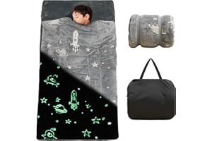 VIVILINEN Kids Sleeping Bag for Girls Boys Glow in The Dark Toddler Slumber Bag Luminous Soft Sleepover Bag Nap Mat Preschool Daycare Kindergarten Slumber Sack with Pillow Pocket