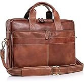 Leather briefcase 18 Inch Laptop Messenger Bags for Men and Women Best Office briefcase Satchel Bag (Tan)