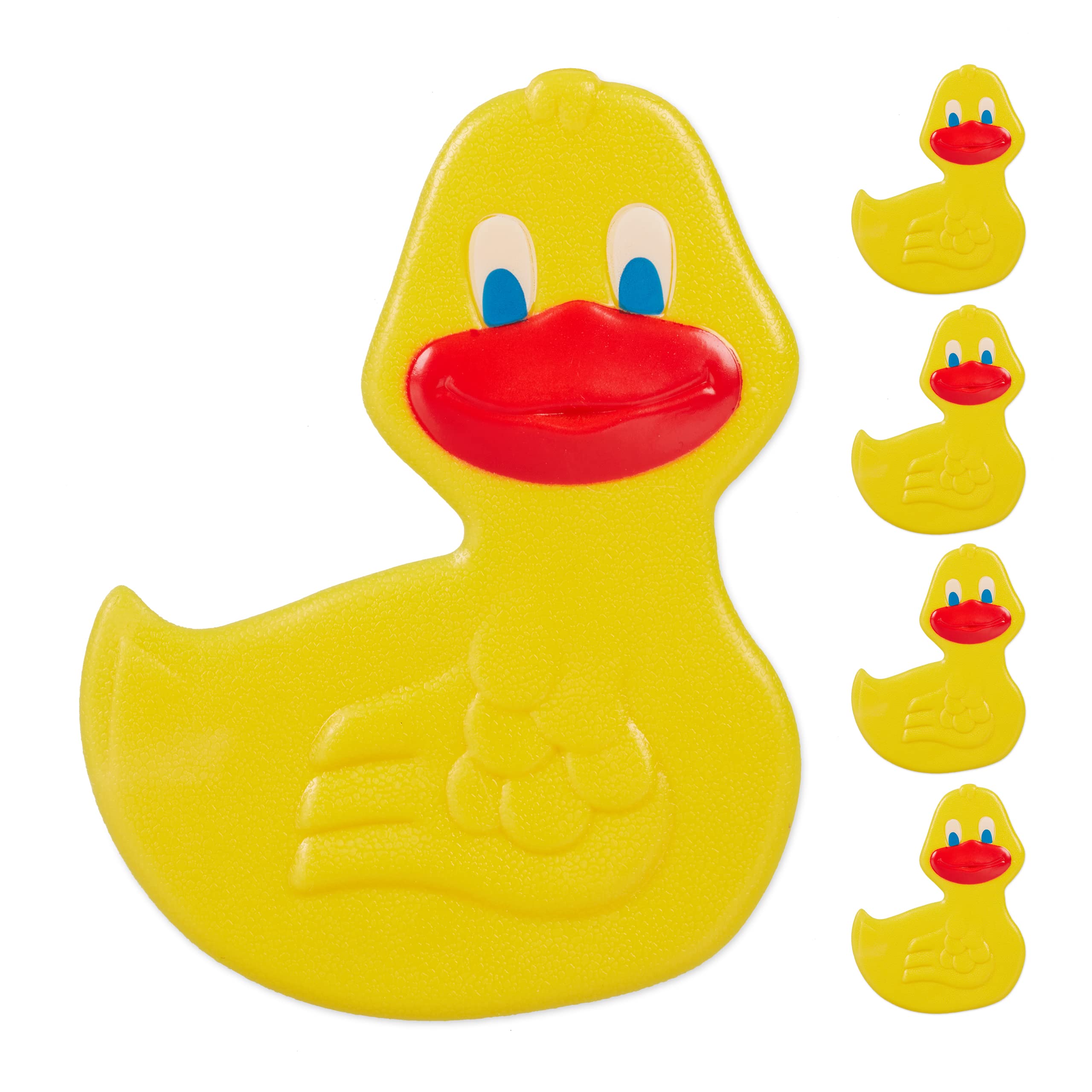 Relaxdays Set of 5 Non-slip Bath Stickers, Duck Design, Shower Pads with Suction Cups, for Kids, HxW: 10 x 13 cm, Yellow