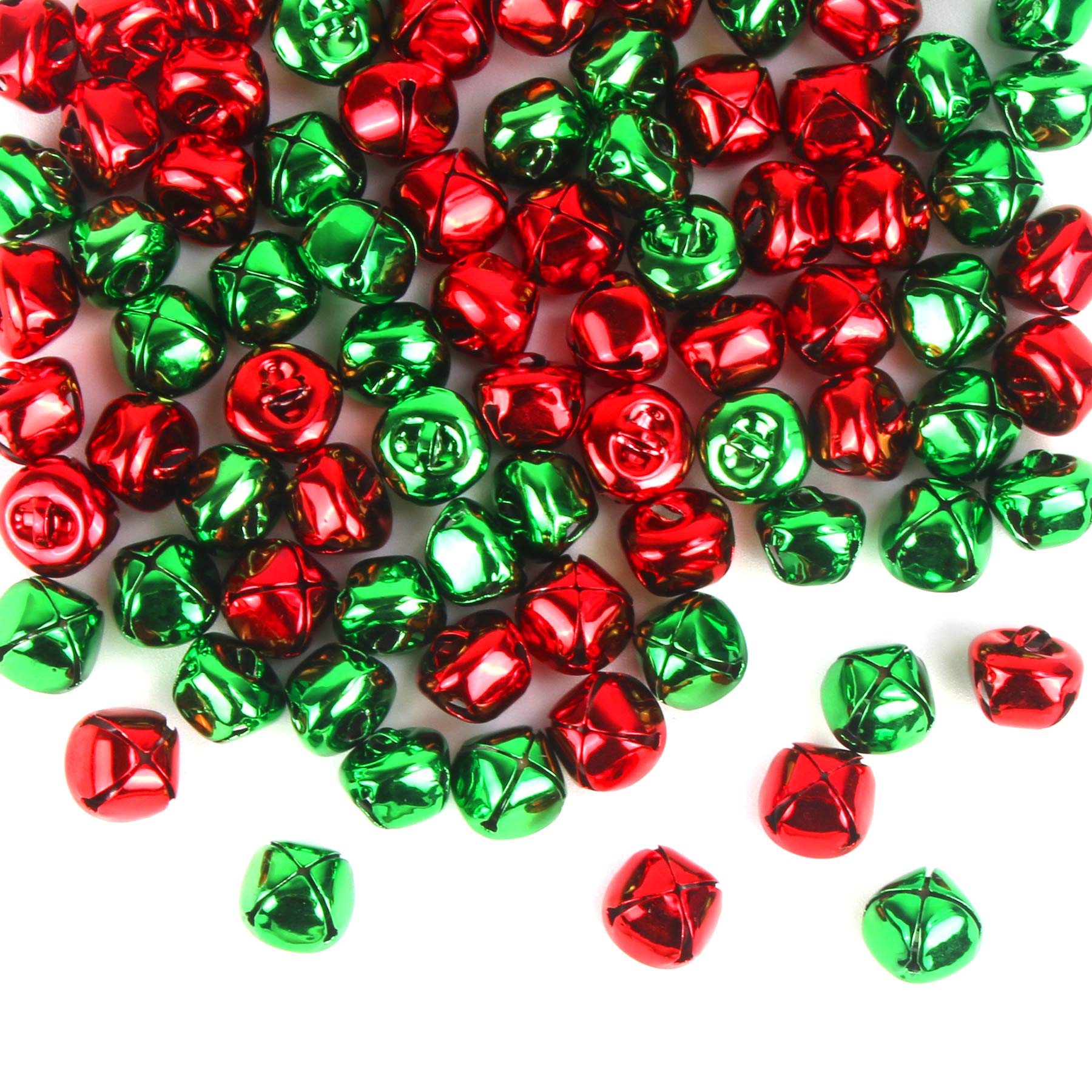 Augshy 100 Pieces Jingle Bells, 20mm Craft Bell for Christmas, Dog, and Pet Decorations - Metal Bells Bulk for Home (Red Green)