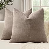 Woaboy Set of 2 Textured Throw Pillow Covers Decorative Soft Accent Square Chenille Pillowcases Neutral Farmhouse Cushions Modern Home Decor for Couch Sofa Bedroom Living Room 18x18 Inch, Light Taupe