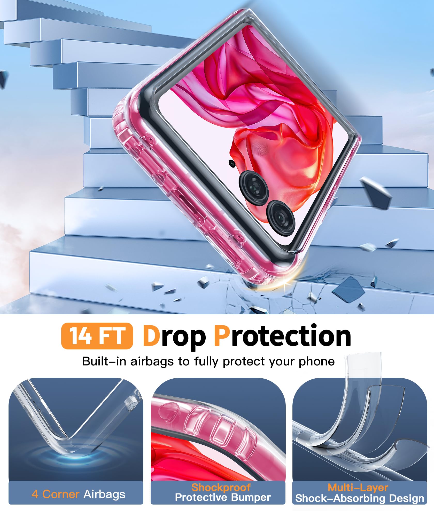 FNTCASE for Motorola Razr-Plus-2024/2025 Case: Shockproof Scratch Resistant Phone Cases for Moto Razr 50/60 Ultra Thin Foldable TPU Military Grade Hard Drop Protection Rugged Cover Crystal Clear