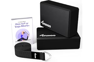 STUHOO Yoga Blocks 2 pack and Yoga Strap Includes Descriptive E-book for Beginners Sturdy Yoga Brick & Lightweight Eva Foam Block Support Deepen Poses, Provides Strength & Stability for Pilates Practice