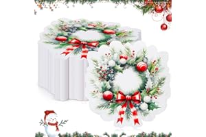 Engrowtic Christmas Cocktail Napkin Christmas Wreath Papers Napkins Xmas Disposable Round Cocktail Wreath Decorative Napkins for Xmas Holiday Lunch Dinner Kitchen Party Supplies