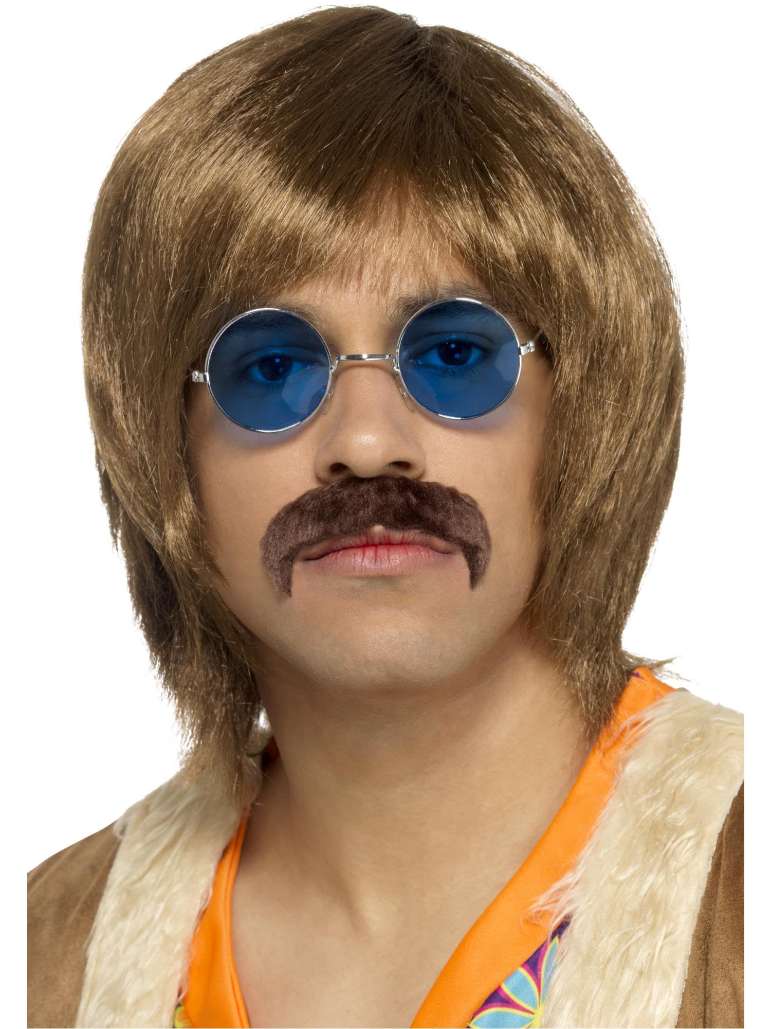 60s Hippie Kit Brown With Wig Tash & Hippie Specs