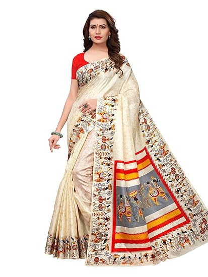 Kanchnar Womens Khadi silk Printed Varli Saree With Blouse