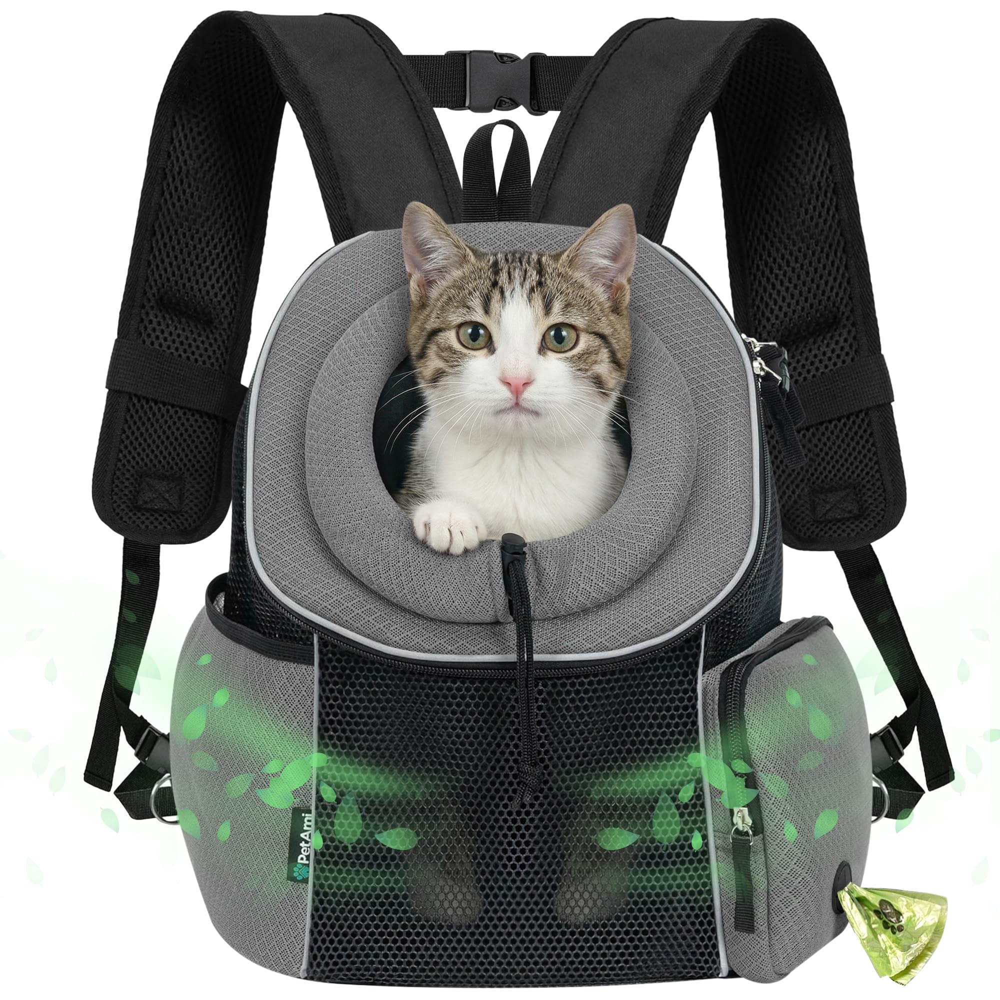 Photo 1 of PetAmi Dog Front Carrier Backpack, Ventilated Adjustable Dog Pet Cat Chest Carrier Backpack, Dog Carrier for Hiking Camping Travel, Small Dog Puppy Medium Cat Carrying Bag, Max 14 lbs, Grey