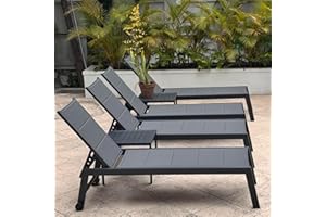 PURPLE LEAF Outdoor Chaise Lounge Set of 4 Aluminum Lounger with Wheels and Side Tables Recliner Chair for Backyard Poolside Grey Patio Lounge Chair