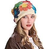 ZLYC Women Winter Knit Beanie Hat Soft Crochet Skullies Beanies with Flower Accent