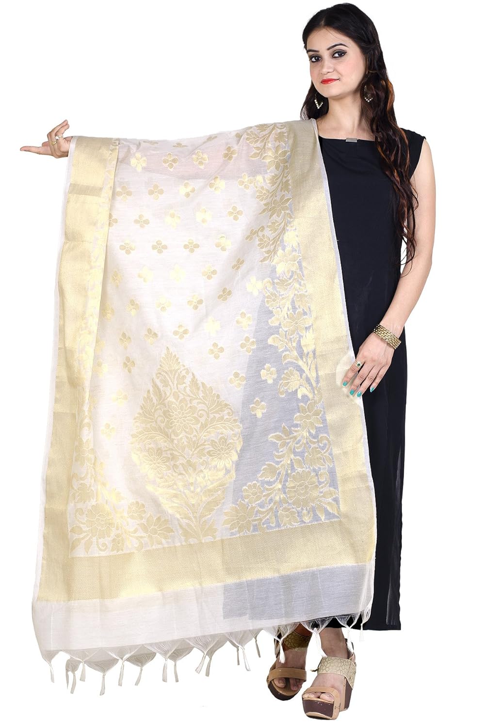 chandrakala women's cotton silk zari work banarasi dupatta(d160)