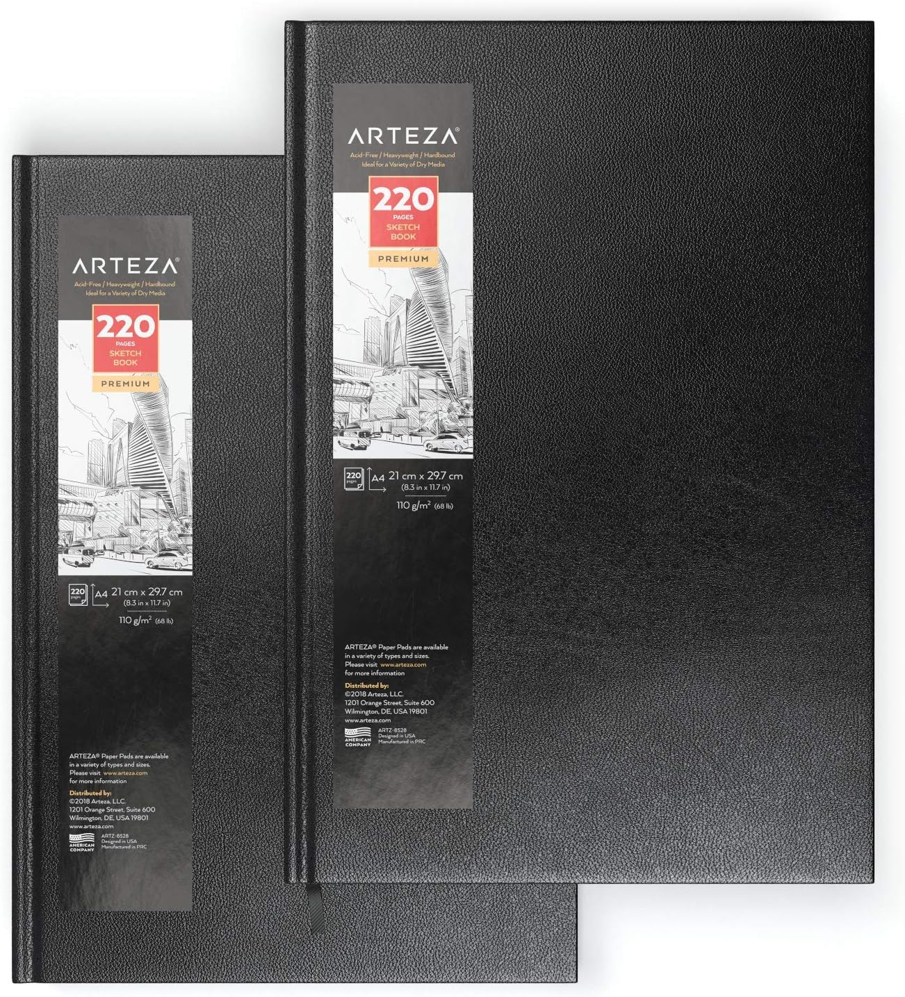 Arteza Hardbound Drawing Book A4 (21 x 29.7 cm), Set of 2 Medium Weight Hard Cover Sketch
