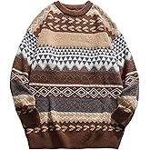 Arssm Mens Vintage Sweater Grandpa Oversized Cable Knit Crewneck Pullovers Casual Long Sleeve Striped Sweater