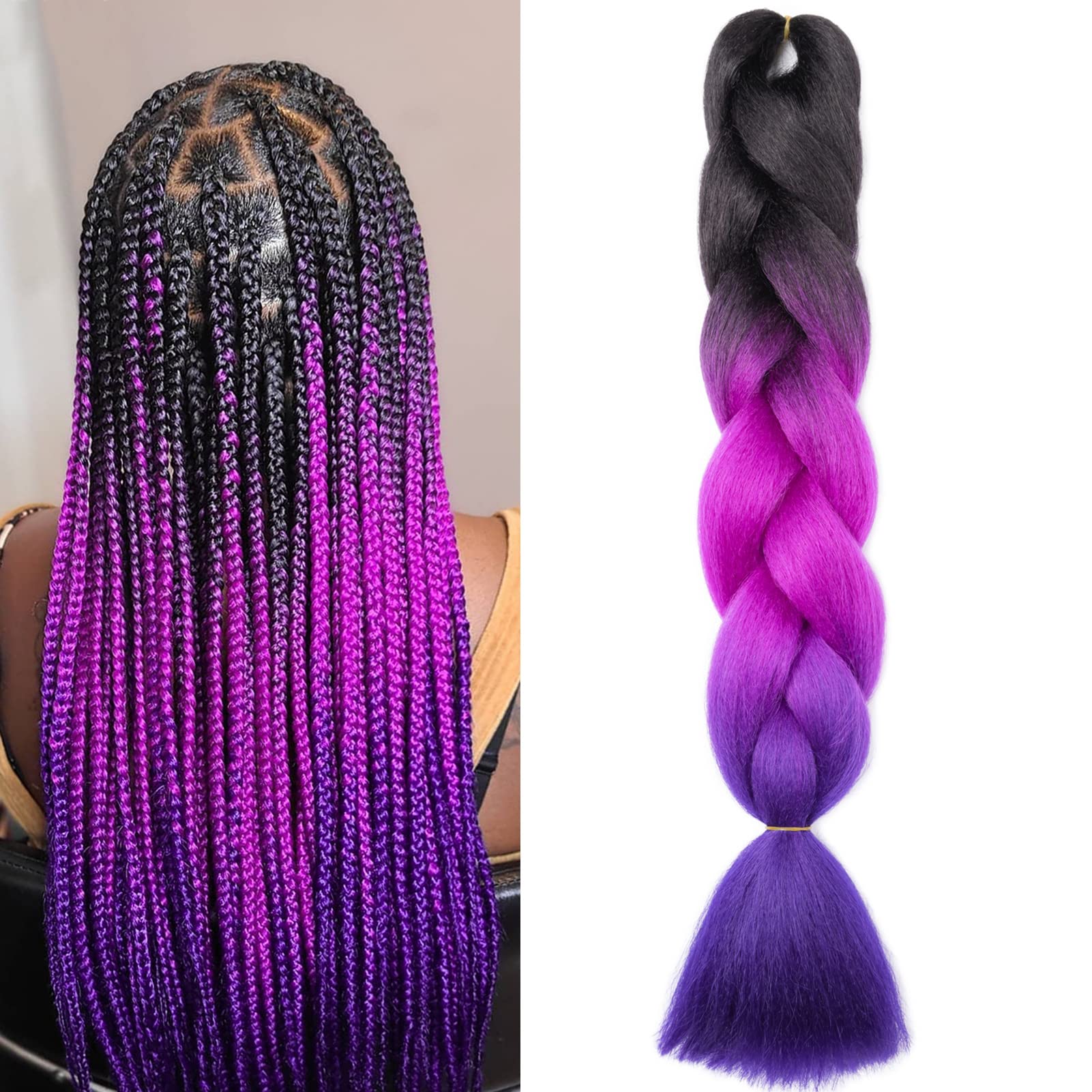 Gairyan Braiding Hair Extensions for Braiding 1 Bundle 100g 24" Ombre Jumbo Braiding Hair Colorful Synthetic Hair for Braid Soft Box Braids Crochet Twists (Black-Fuchsia-Blue Purple) โ image 1